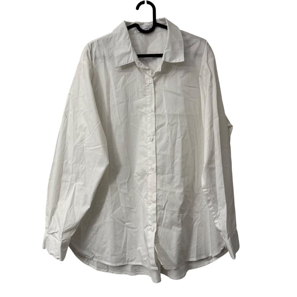 Caryn Lawn White Good Vibes Only Embroidered Long Sleeve Button Tunic Shirt OS